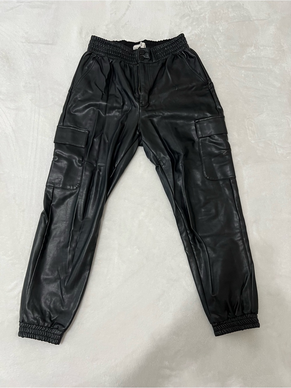 Abercrombie & Fitch Black Faux Leather Straight-Leg Cargo Pants